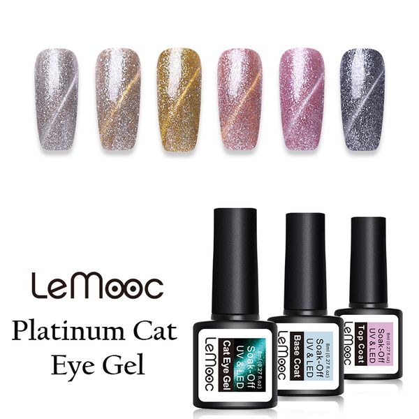 

lemooc 8ml platinum magnetic cat eye gel nail polish glitter sequins gel varnish soak off uv nail art polish, Red;pink