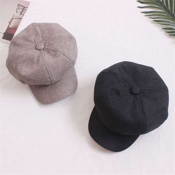 

fashion solid color cotton linen caps octagonal cap beret hat casual vintage hats newsboy cap, Blue;gray
