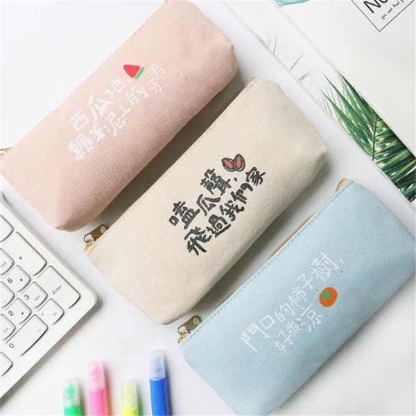 

2018 new kawaii pencil case chinese letter canvas cute candy color pencil box large capacity school supplies stationery
