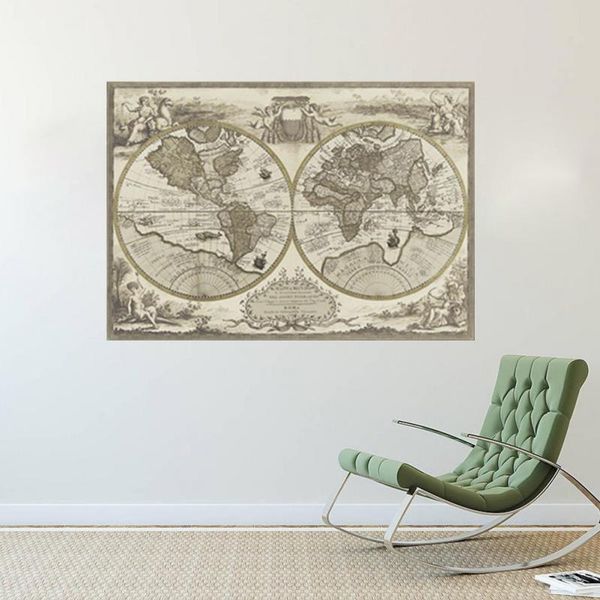 

retro world map backdrop stickers living room bedroom removable wall sitckers decal home decor