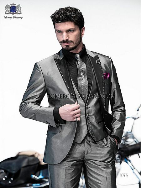 Nouveau Design 2018 Style du matin meilleur homme pic revers hommes 3 pièces costume brillant mariage smoking marié costumes pour hommes (veste + pantalon + gilet)