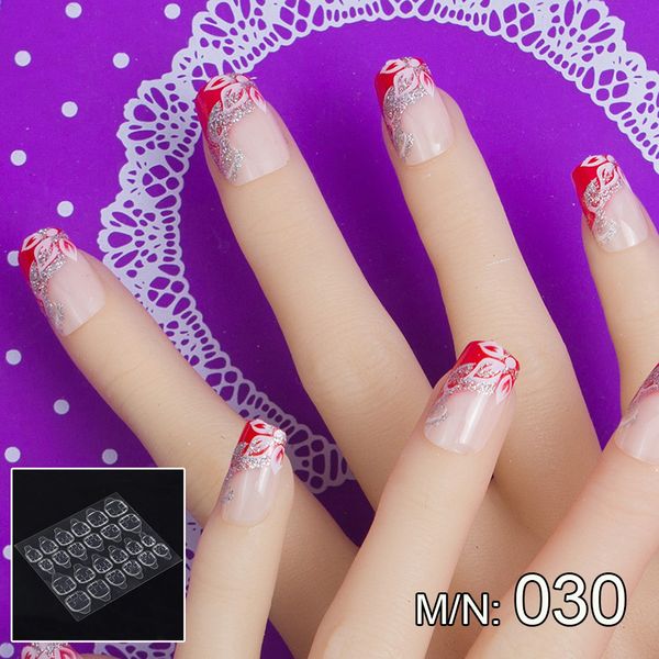 

jq 24 pcs nail art tips in 1 box with nail glue tape press on false tips full cover fake tip 10 sizes faux ongles jq030, Red;gold