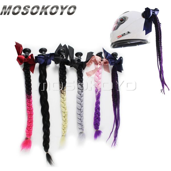 

motorcycle women helmet twist braids ponytail dirty gradient ramp pig tail hair punk style biker helmet decoration