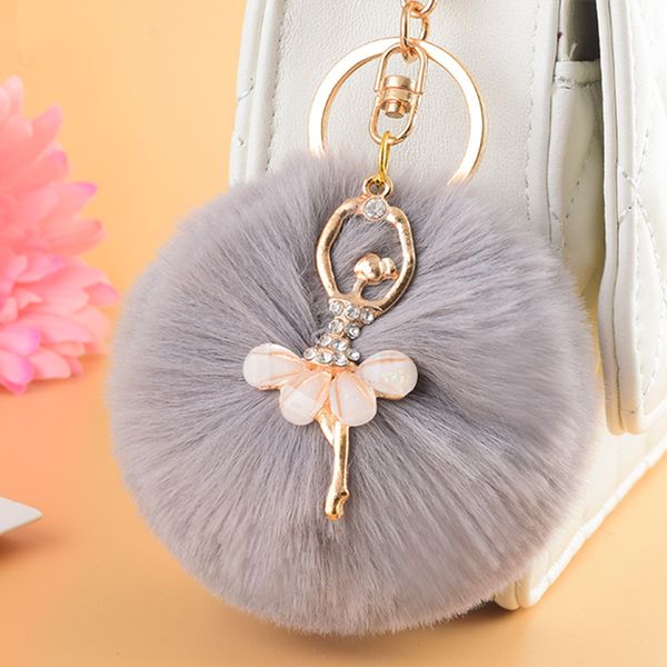 

zoeber gold key chain pom pom key rings fake rabbit fur ball keychain pompom angel girl fourrure pompon women bag charms jewelry, Silver