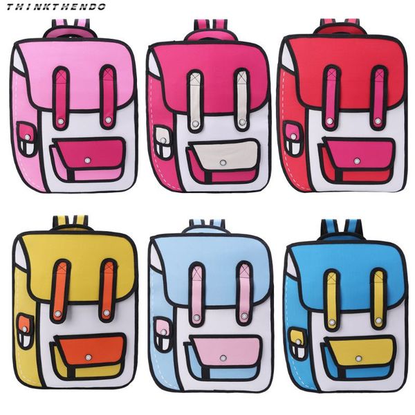 

thinkthendo fashion 3d jump style 2d drawing from cartoon paper backpack shoulder comic school bookbag rucksack new
