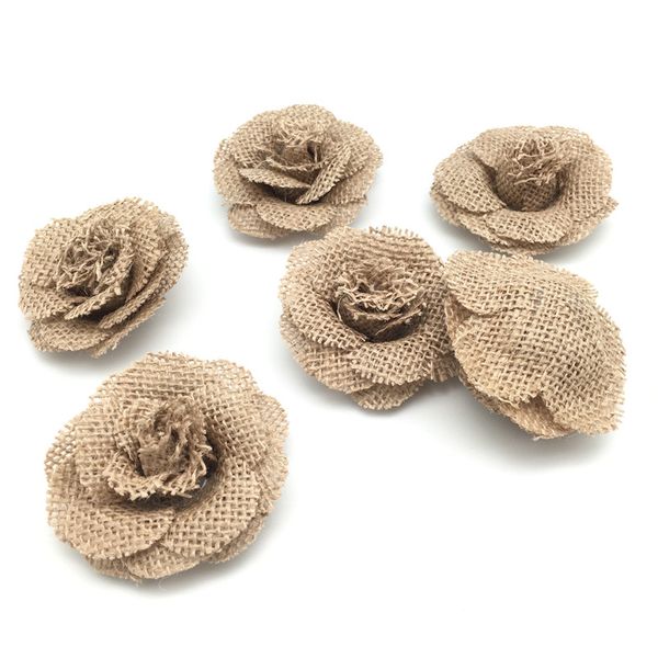 

6pcs hessian burlap flowers for crafts rustic wedding decoration gift packing 4.5cm
