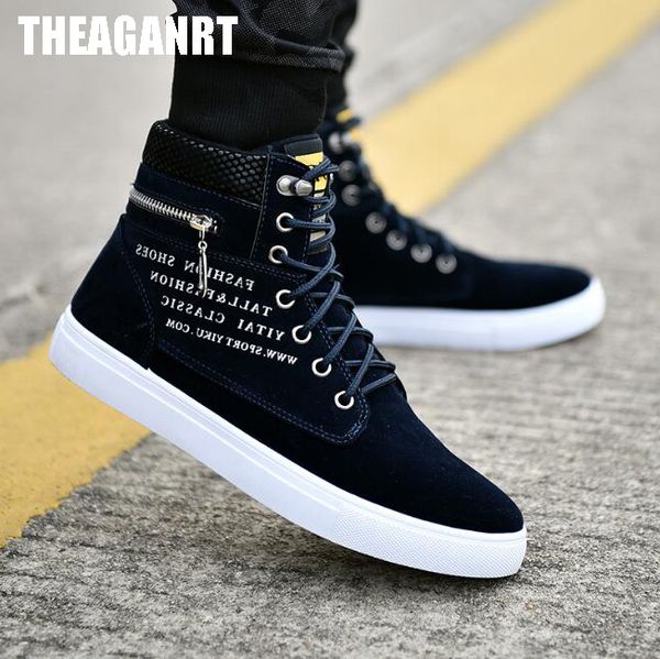 

theagrant 2018 high men causal shoes zip fashion sneakers plus size 39-47 lace up canvas male shoes autumn footwear mfs3005, Black