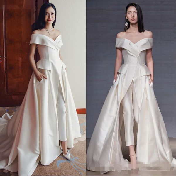 

2019 mode t pant uit runway evening dre e with long over kirt off houlder prom formal party gown