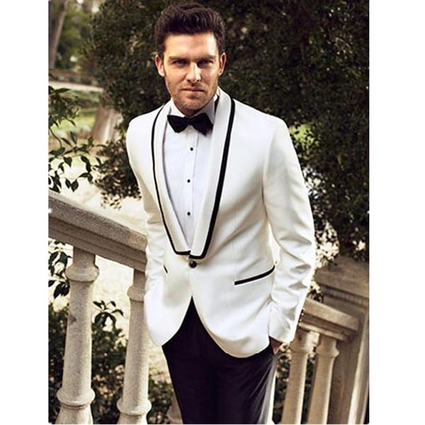 

men's suit ivory and black pants shawl lapel groomsmen tuxedo wedding groom suit custom 2 coats and pants, White;black