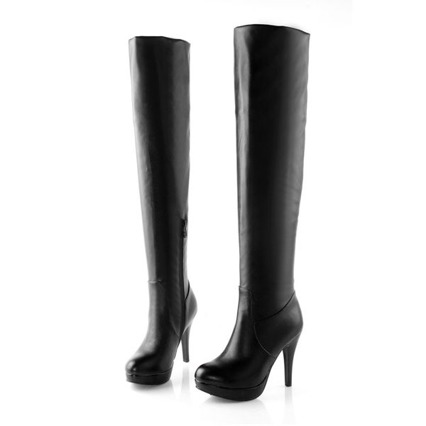 

goxpacer knee high casual boots autumn women boots high heel thin side zip round toe female fashion shoes wedges platform new, Black