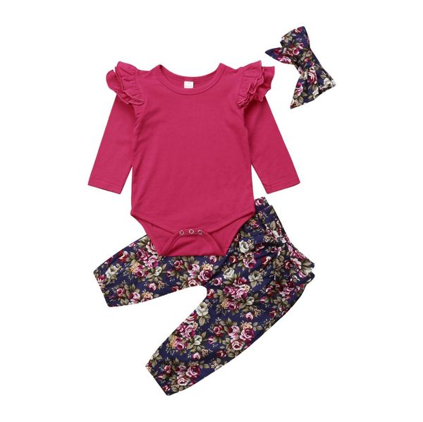 

newborn baby girl clothing romper floral pants headband cotton warm cute casual outfits clothes girls 0-24m, White