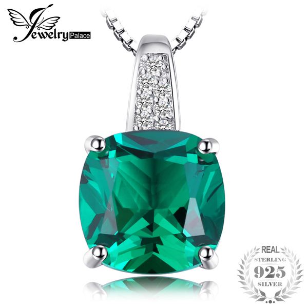 

jewelrypalace cushion 3.4ct created emerald necklaces & pendants silver 925 jewelry for women accessories not include a chain