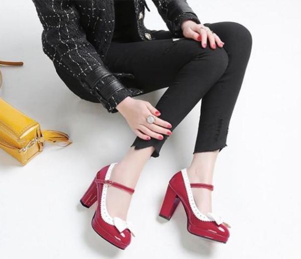 

women's shoes in spring and autumn high coarse heel bowknot @712, Black