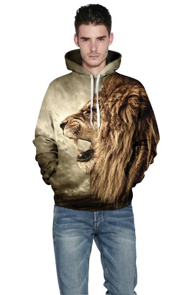 

autumn winter fashion lion ancient digital printing men /women hooded hoodies cap windbreaker jacket 3d sweatshirts, Black