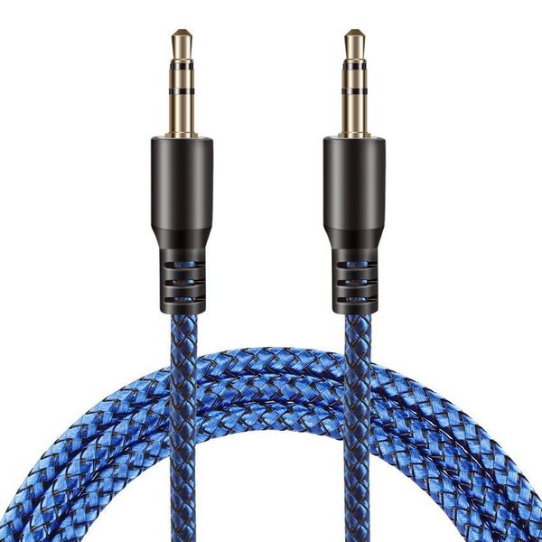 

1m nylon aux cable 3.5mm to 3.5 mm male to male jack auto car audio cable gold plug kabel line cord for iphone huawei 700pcs/lot