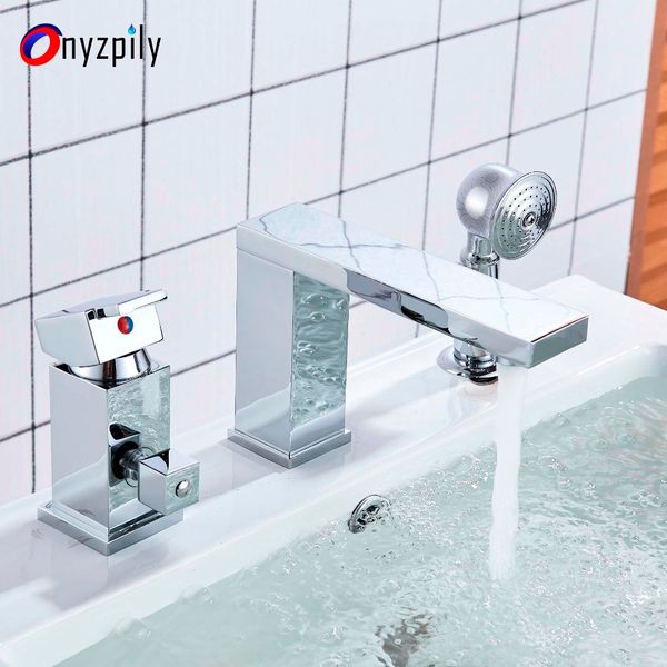 

basin faucets brass chrome 3 pcs bathroom sink faucet single handle 3 hole deck mounted bathtub cold mixer tap
