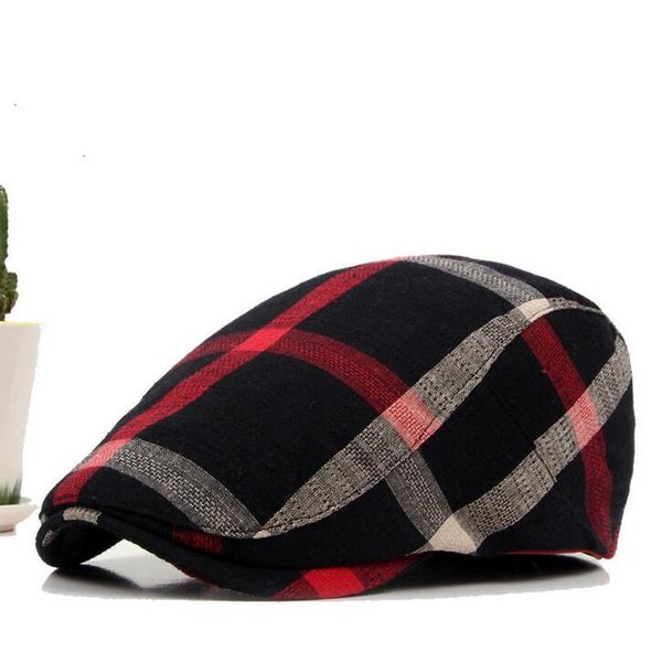 

vintage beret hats soft and cozy style classic plaid grid cap flat peaked hats visors unisex, Blue;gray
