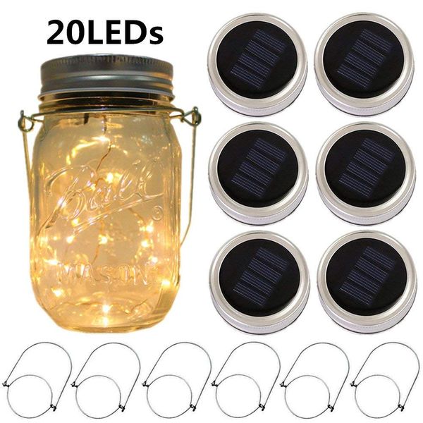 

solar mason jar lid lights 20 led string fairy star firefly jar lids lights with hangers for mason jar patio garden decor solar laterns lamp
