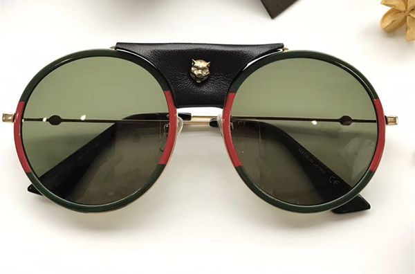 

Luxury 0061 de igner women ungla e 0061 round leather frame with leopard removable uv400 protection eyewear quality