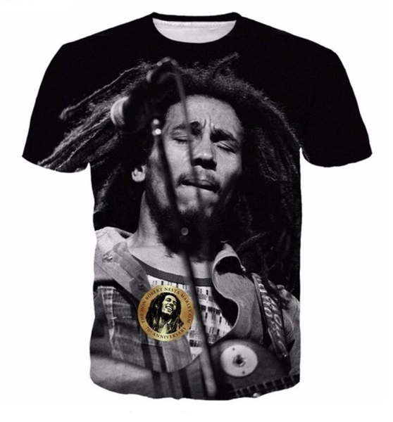

wholesale-fashion mens/womens summer style reggae star bob marley funny 3d print casual t-shirt dxr00100, White;black