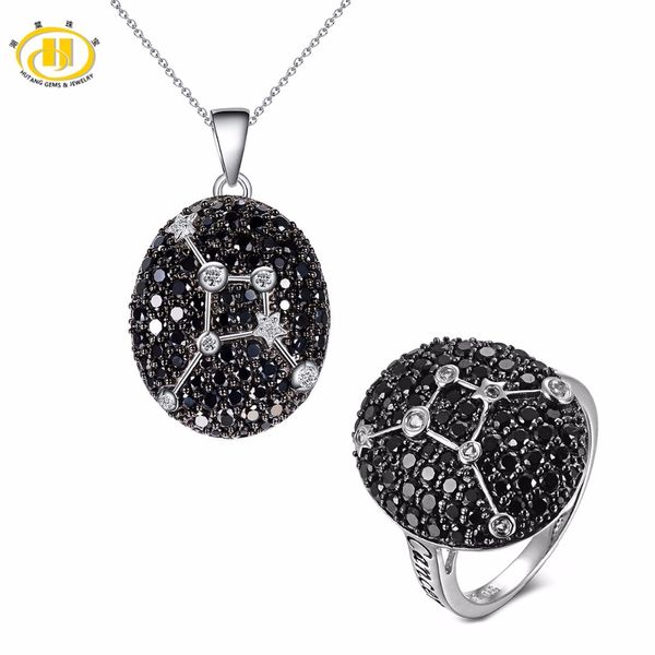 

hutang cancer gemstone black spinel pendant & ring solid 925 sterling silver sign fine jewelry sets 22th june until 22th july