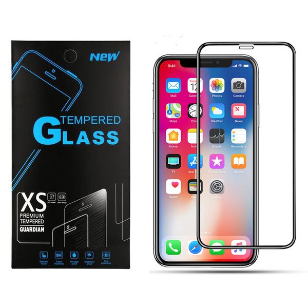 Для iPhone 14 13 12 11 Pro Max XR XS Full Cover Glass Black Hard Edge 9H 3D Защитник экрана GLAS для iPhone 6 7 8 Plus Samsung A52 A32 A13 A12 A02S A20 Revvl V Plus