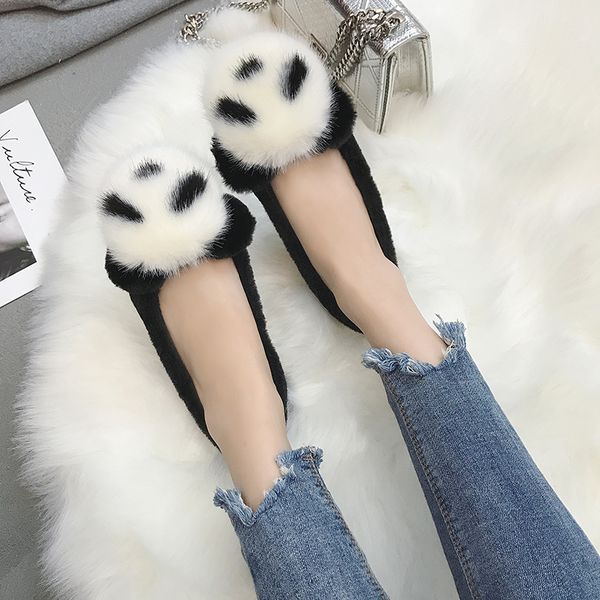 

new warm flats soft sole women indoor floor slippers shoes animal prints plush slipper winter home slippers na209, Black