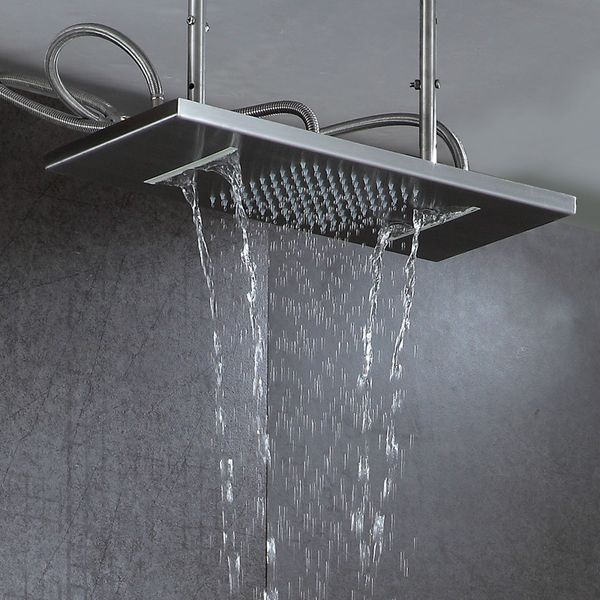 

ceiling rain shower head brushed rainfall waterfall bathroom showerhead 2 functions 304 stainless steel b showers 300*500mm