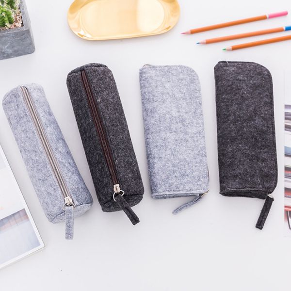 

1 pcs creative black&grey felt school pencil cases stationery pencilcase kawaii bag girls pencil case for school