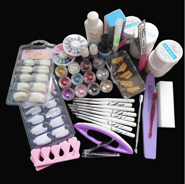 

new kit nail art uv gel solid extension manicure set + builder polish brush + base coat + coat nail art set