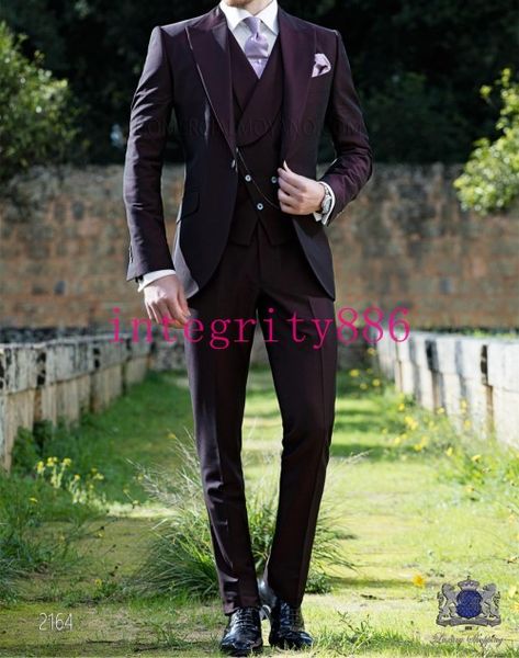 

fashion burgundy 3 piece suit men wedding tuxedos handsome groom tuxedos excellent men business dinner prom blazer(jacket+pants+tie+vest)500, Black;gray