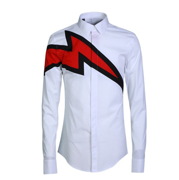 

2018 Классический мужчины повседневная рубашка печатных лоскутное красная молния