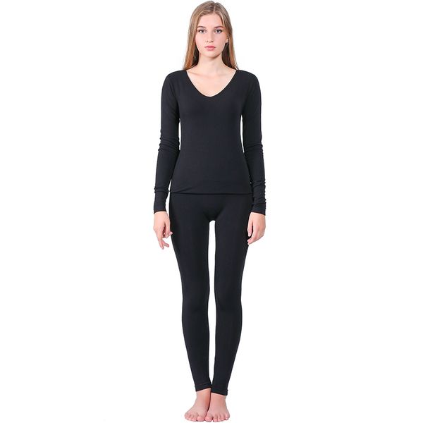 

thermal underwear women winter long sleeve v-neck bamboo fiber stretch thermo underwear sets female warm long johns, Black;pink