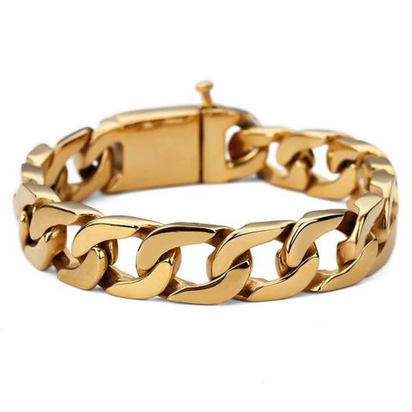 

mens hip hop stainess steel cuban link chain 22cm fashion bracelets bangle gold cuban link chain bracelet pop club accessories, Black