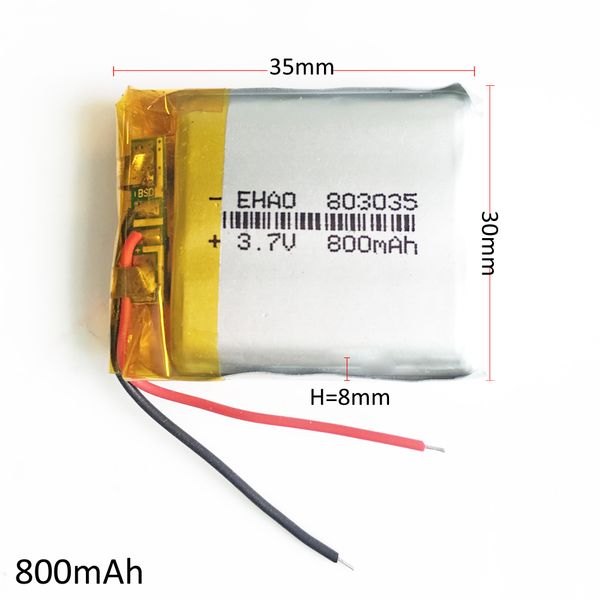 

Model 803035 3 7v 800mah lithium polymer li po rechargeable battery for mp3 mp4 dvd pad mobile phone gp power bank camera e book recoder