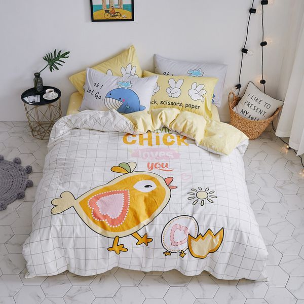

cartoon chick reactive printed bedding double duvet cover 100% coon bedding sets kids cartoon yellow chick bed linen coon