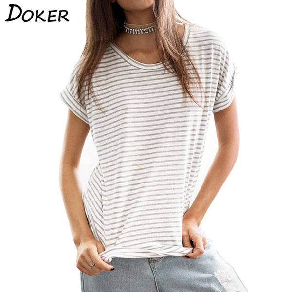 

2018 summer tee women stripe fashion ladies o-neck short sleeve cotton casual t shirts white t-shirt