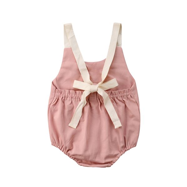 

toddler baby girl bowknot bodysuit backless sleeveless cute casual solid jumpsuit outfit summer fashion 2018 new wholesale hot, Blue