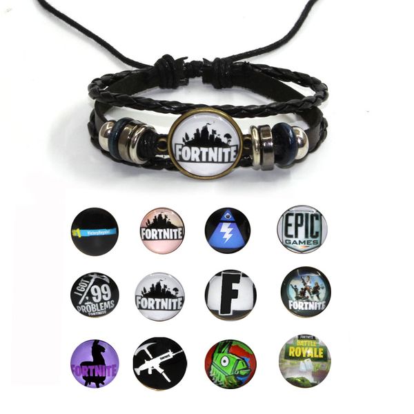 

Fortnite gla cabochon jewelry with black leather bracelet charm bracelet wrap for men