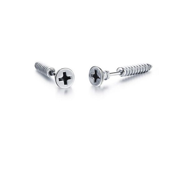 

1pair steampunk screw stud earrings fashion design stainless steel body piercing ear stud for men women anti allergic, Golden;silver