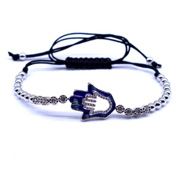 

voq new design fashion palm cubic zirconia charm bracelet adjustable rope 4mm beads bracelets for women men brand jewelry gifts, Golden;silver