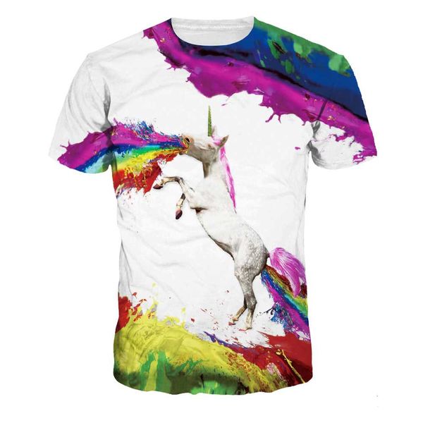 

2018 women fashion t-shirt summer casual 3d print colorful horse short sleeve loose men male lover tees na186, White;black