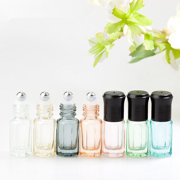 

3ml octagonal thick glass roll on bottle essential oil empty perfume bottle with black lid fast shipping f404
