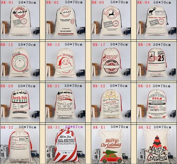 

2018 New Year Christmas Party Gift Bags Large Cotton Bag 50*70cm Size Beige Monogrammable Santa Claus Sacks Gift Bag With reindeers