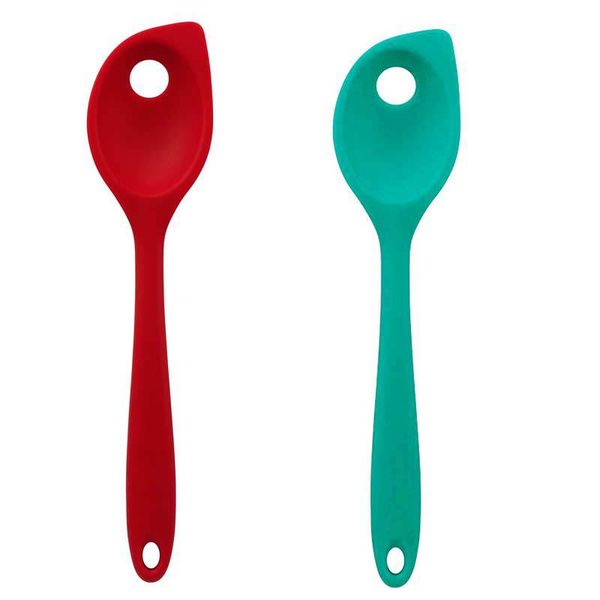 

silicone kitchen utensils tool blue red holes spoons