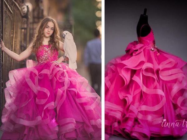 

2019 Новый стиль бальное платье для девочек Pageant Платья Fuchsia Little Baby Camo Платья для дев