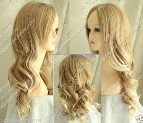 

new wig cosplay heat resistant cos light blonde mix long curly wig, Black