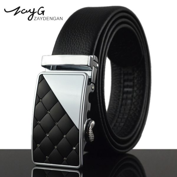 

zayg men simple automatic buckle belts men cowskin leather black belt male business fashion jeans belts, Black;brown