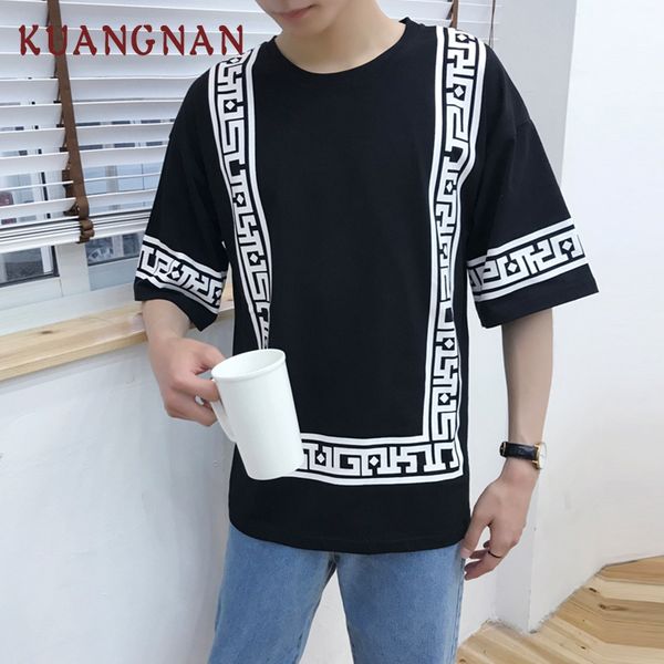 

kuangnan harajuku t shirt men cotton striped print oversized t shirt men streetwear t-shirt funny tshirt 2018 summer, White;black