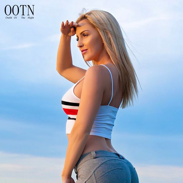 

ootn white camisole crop patchwork striped camis tank 2018 summer casual women print short knitted female